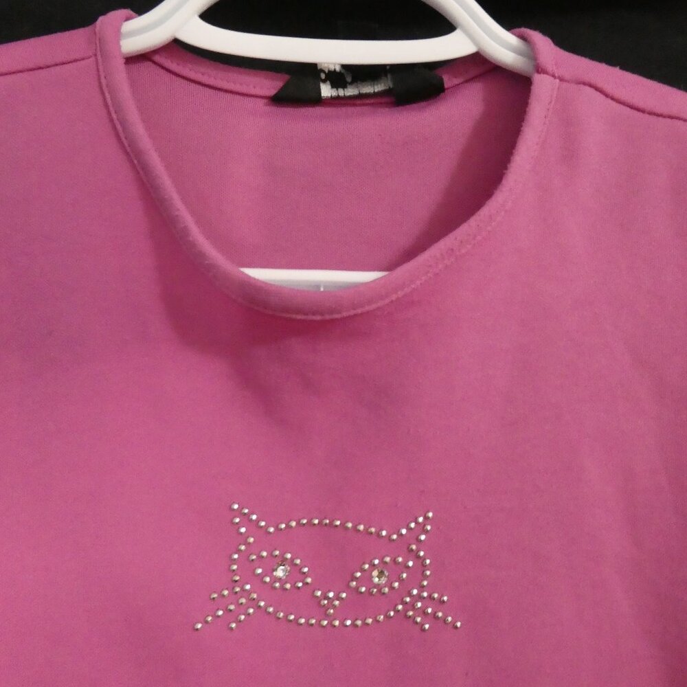 DOLLHOUSE size small Pink Polyester Tank Top Made In The USA With Cat Face Front - Picture 5 of 14